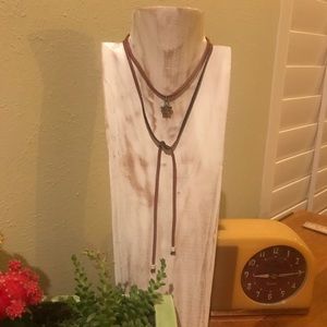 Brown suede star lariat/choker